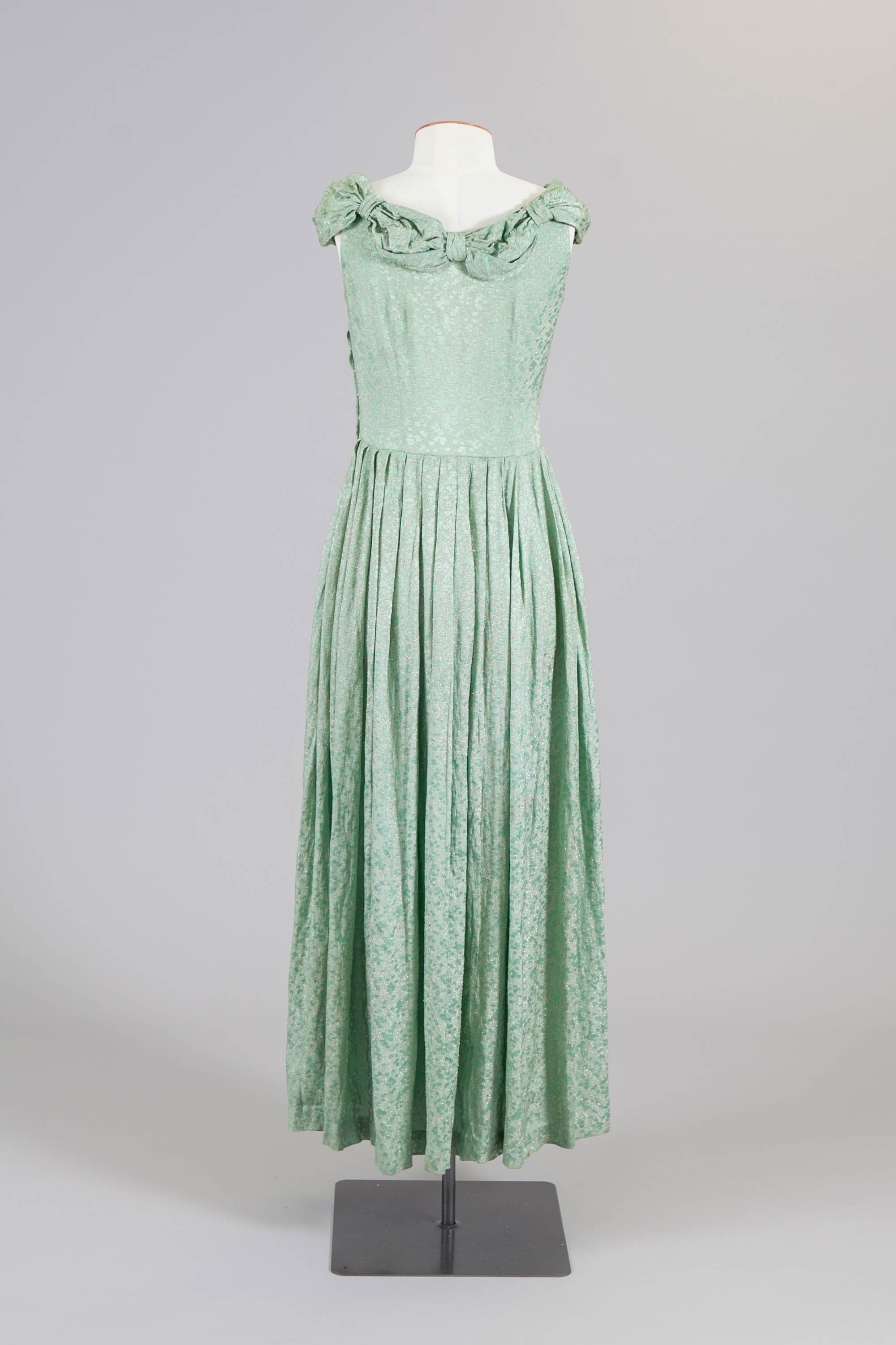 Green evening dress & fur jacket