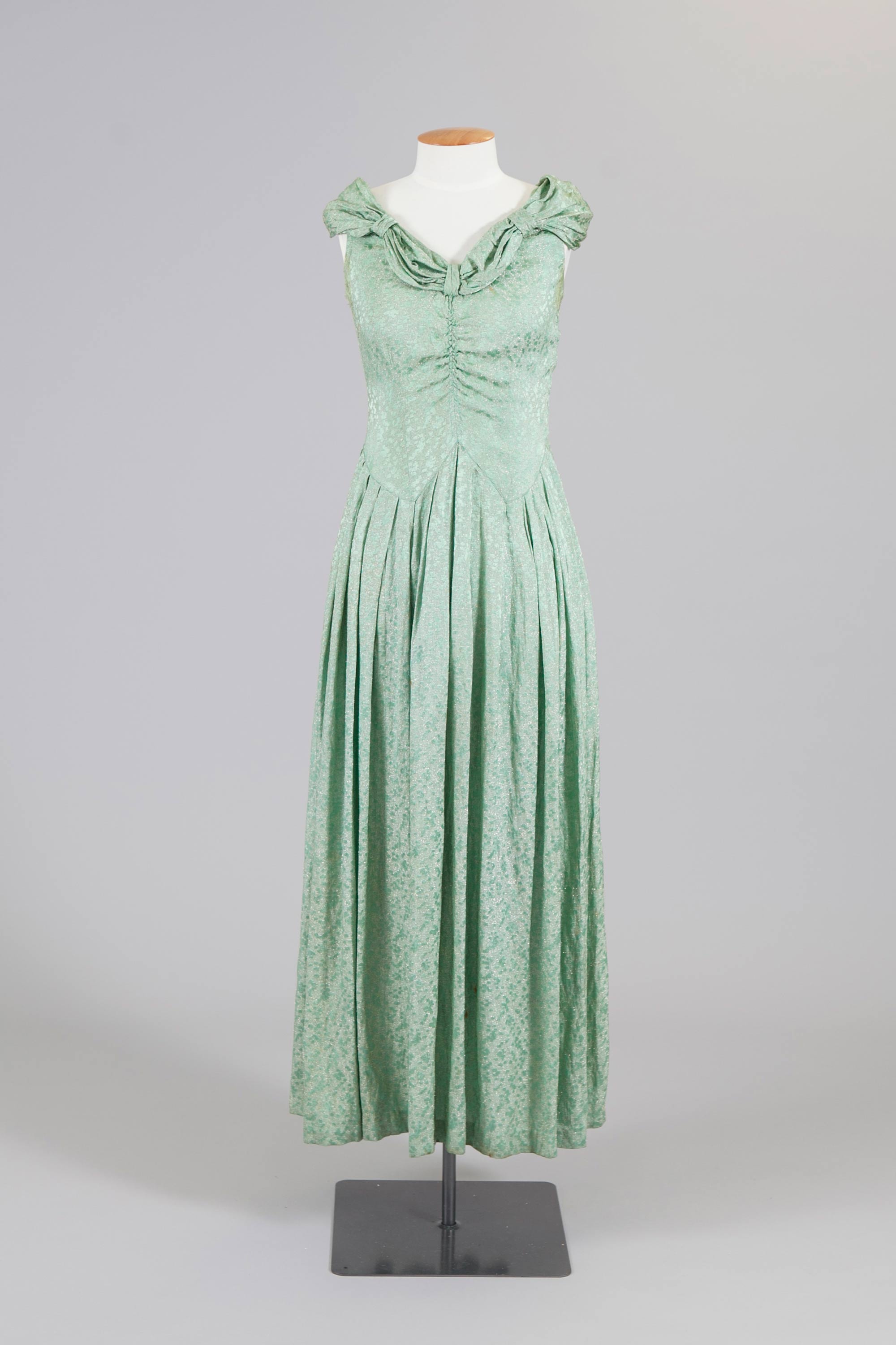 Green evening dress & fur jacket