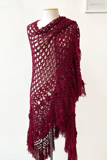 Crocheted Burgundy Wool Shawl, 1971 image item